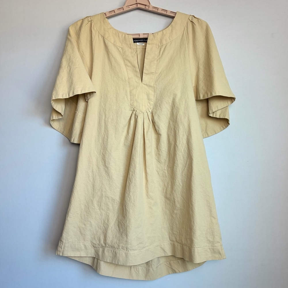 Pomander Place Tuckernuck Mini Dress Khaki Finley Flutter Sleeve Sz M READ - Picture 4 of 14